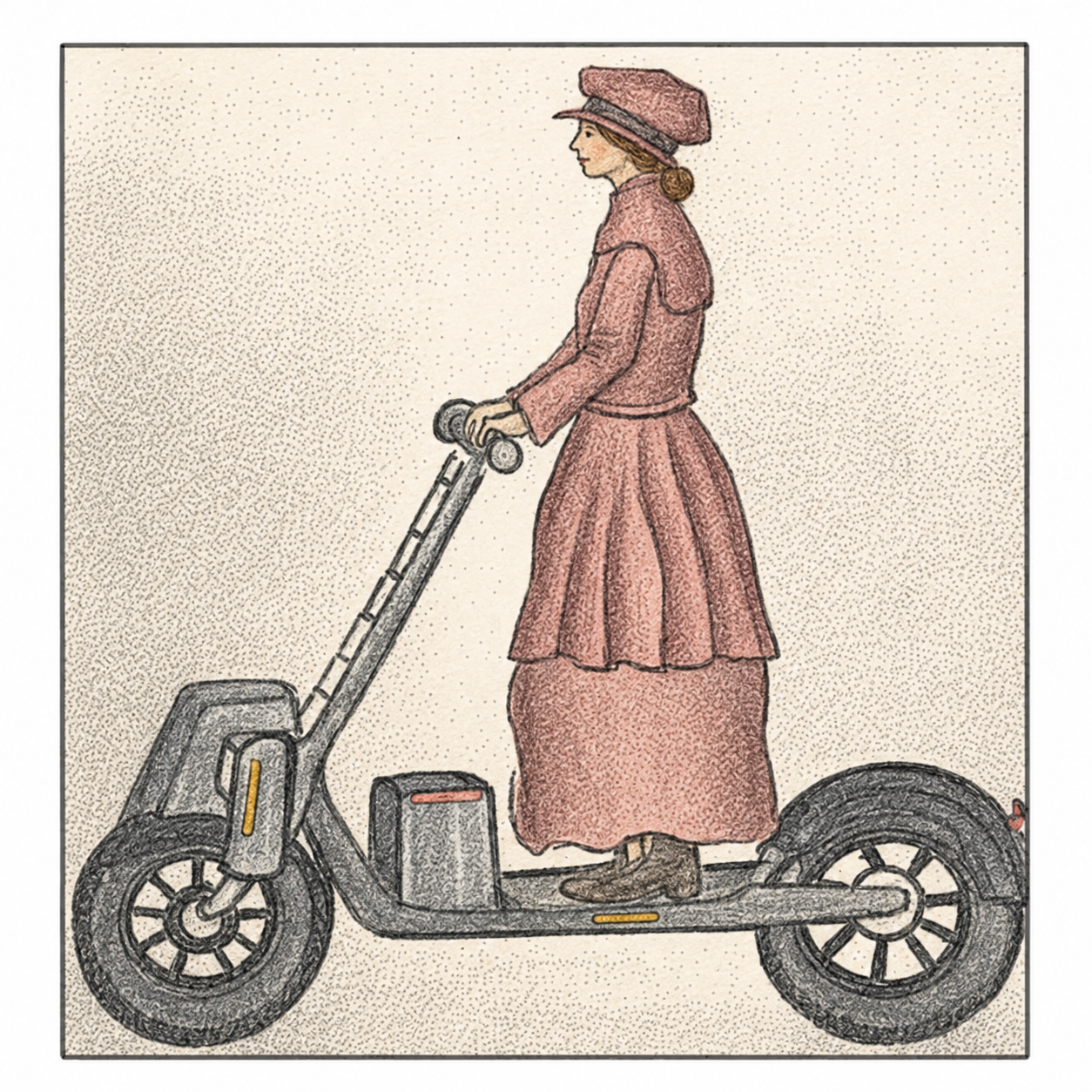 Frau auf einem E-Scooter in seitlicher Ansicht.